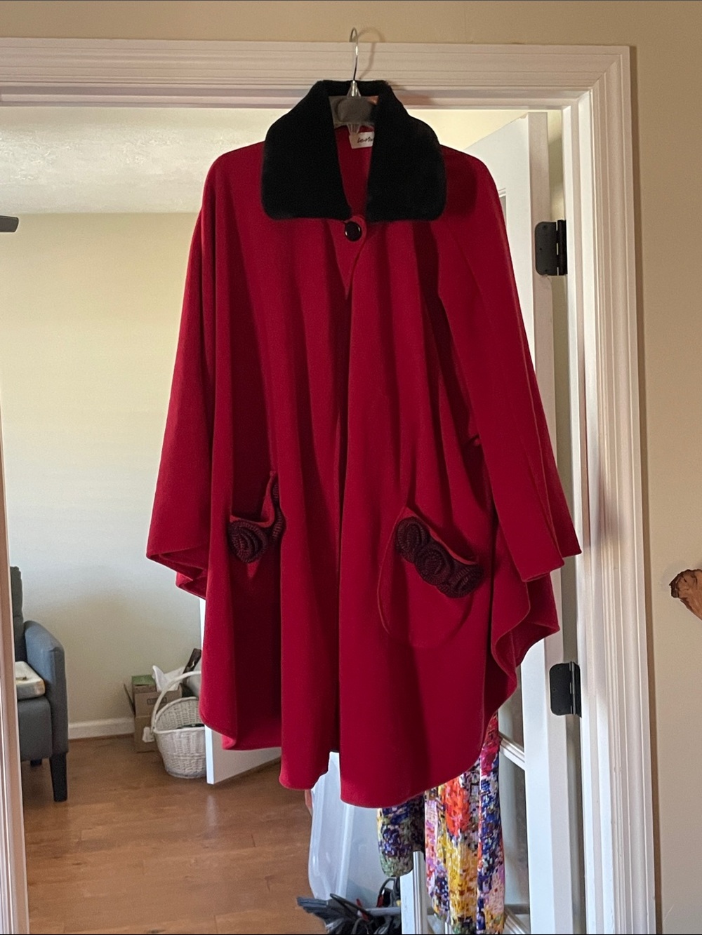 Red Cape-Style with Black Fur Collar